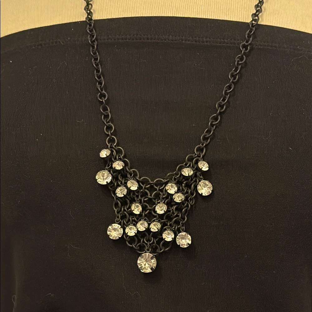 Chic Black Chain mesh Necklace with crystal Accents